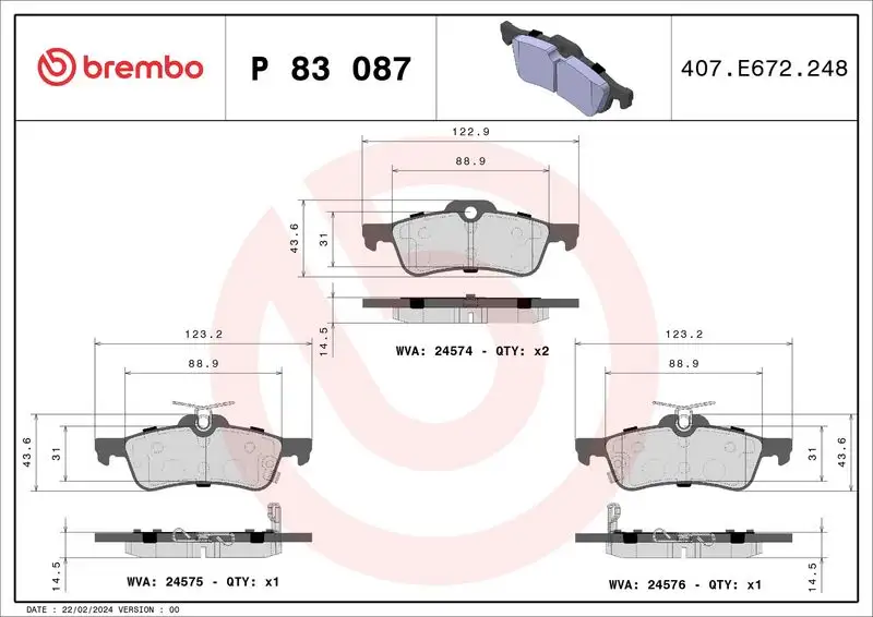 BREMBO P83087 Arka Fren Balatası 044660D010000